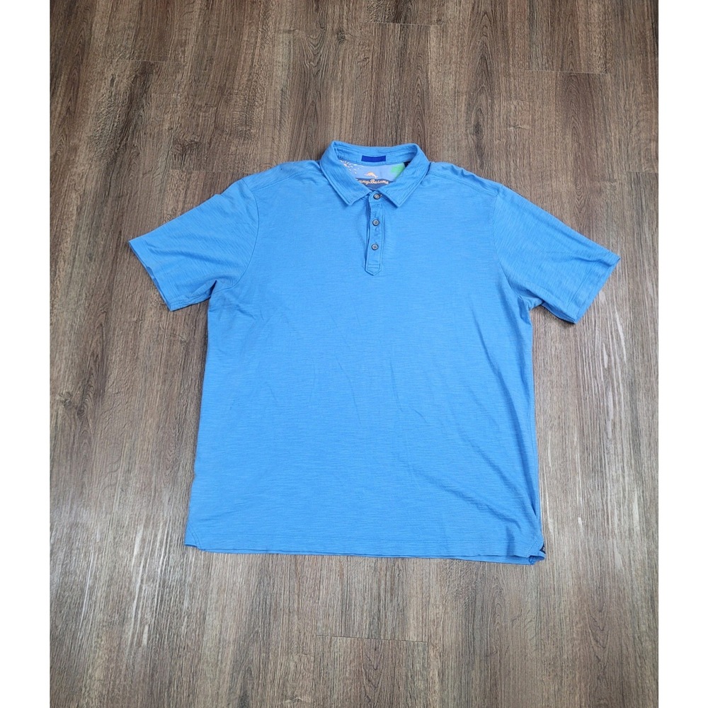 Tommy Bahama Polo Shirt Mens XL Blue Pima Cotton Slub Beach Resort Casual Peru